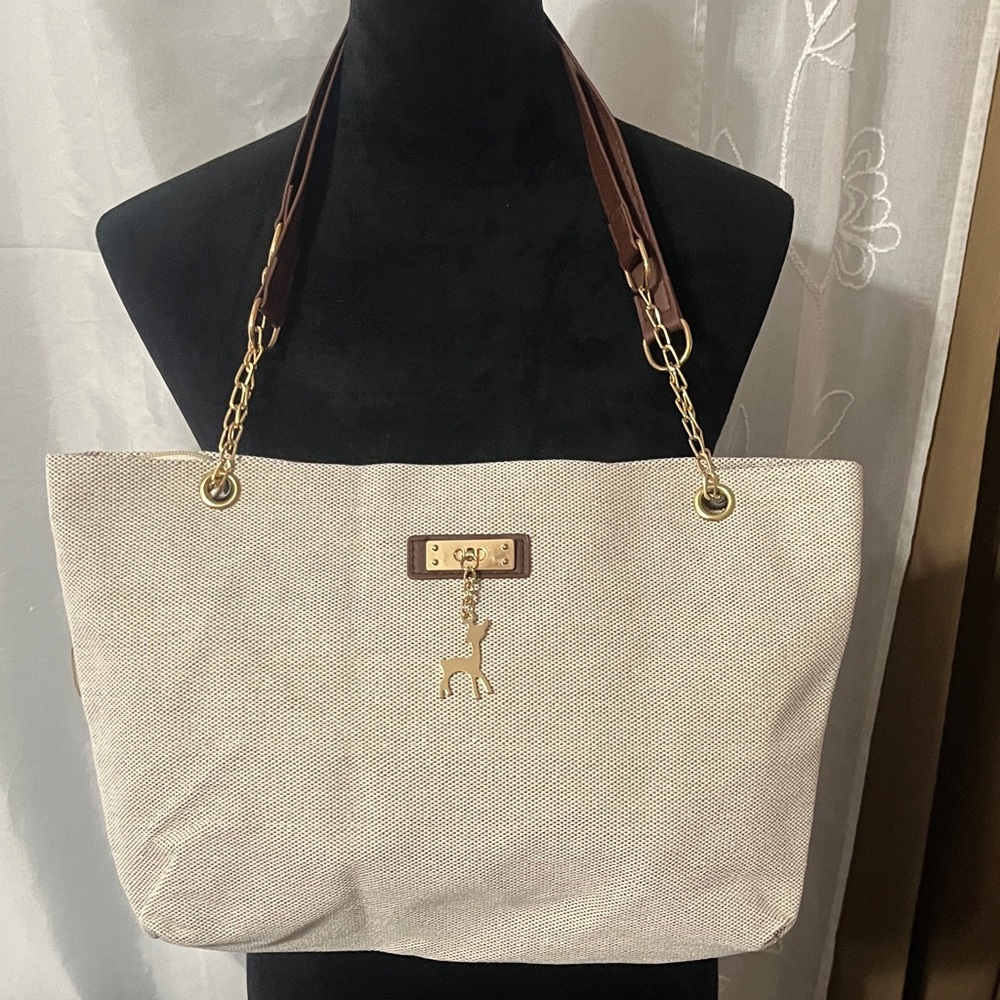 Elegant Cream Tote Bag with Gold Accents
